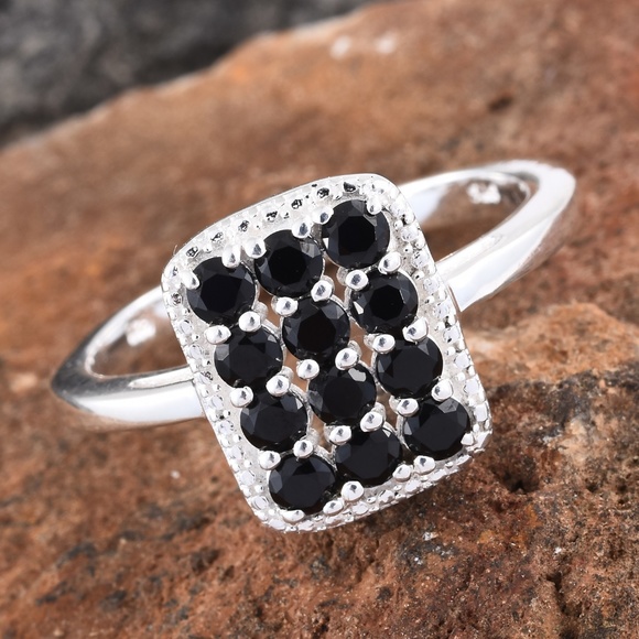 Thai Black Spinel Sterling Silver Checkerboard